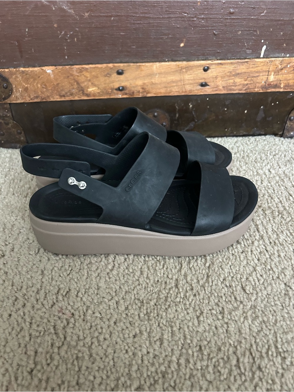 CROCS Black Platform Sandal with Taupe Sole